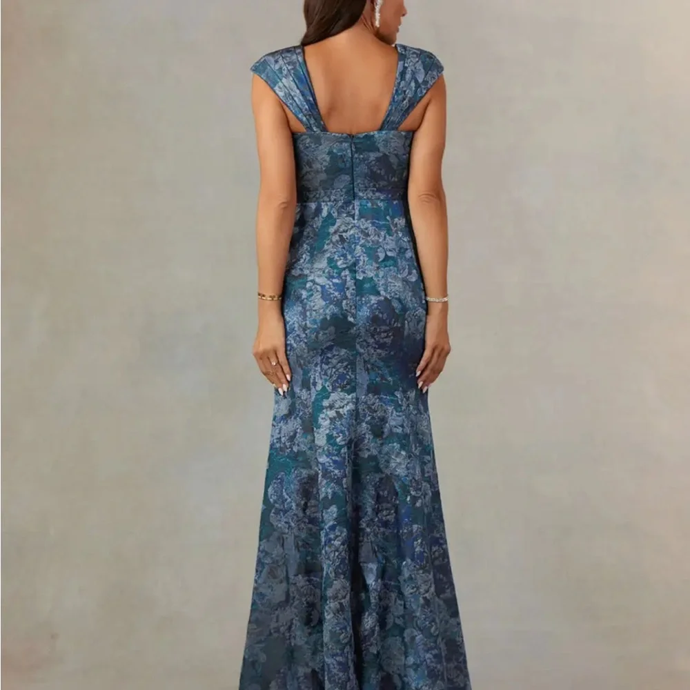 Azazie Navy Floral Maxi Dress - Picture 5 of 5